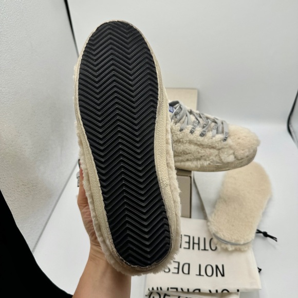 NWT Golden Goose Superstar Sabot Shearling Glitter Sneaker Mule Natural / Silver - Picture 13 of 16